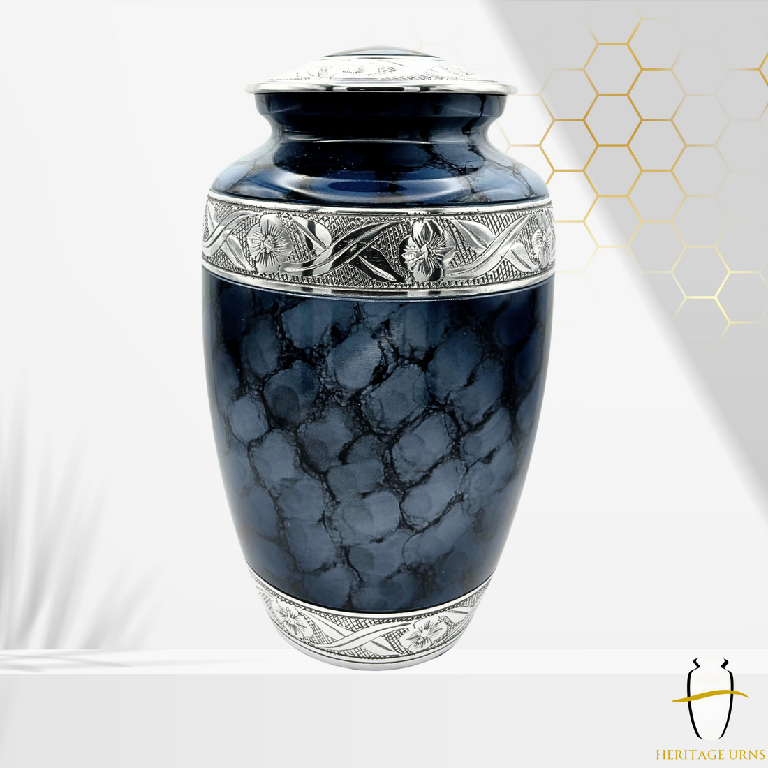 Hand engraved metal Urn marble effect 